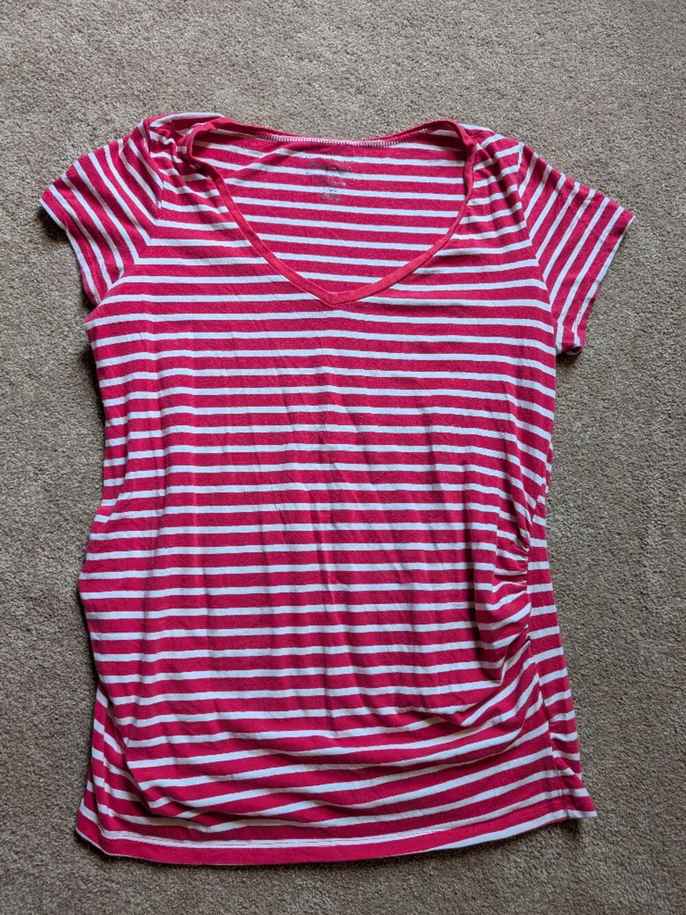 Motherhood maternity pink white striped t shirt size large